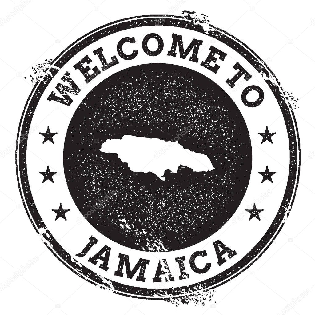 Vintage passport welcome stamp with Jamaica map Grunge rubber stamp with Welcome to Jamaica text