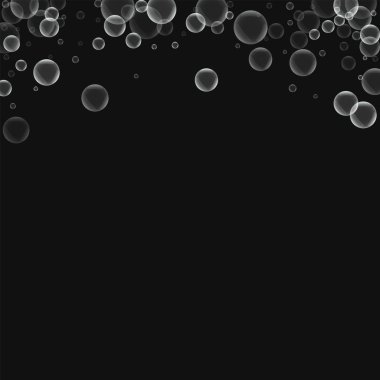 Siyah arka planda vektör rasgele sabun köpüğü ile rasgele sabun köpüğü soyut üst kenarlık