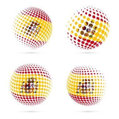 İspanya yarı ton bayrak vatansever vektör tasarım 3d noktalı resim küre İspanya ulusal bayrak renkleri ayarla.