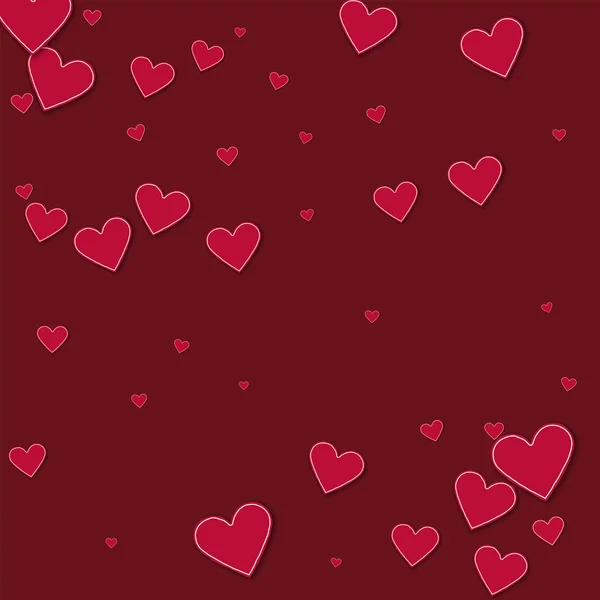 Recorte corazones de papel rojo Patrón de dispersión sobre fondo rojo vino Ilustración vectorial — Vector de stock