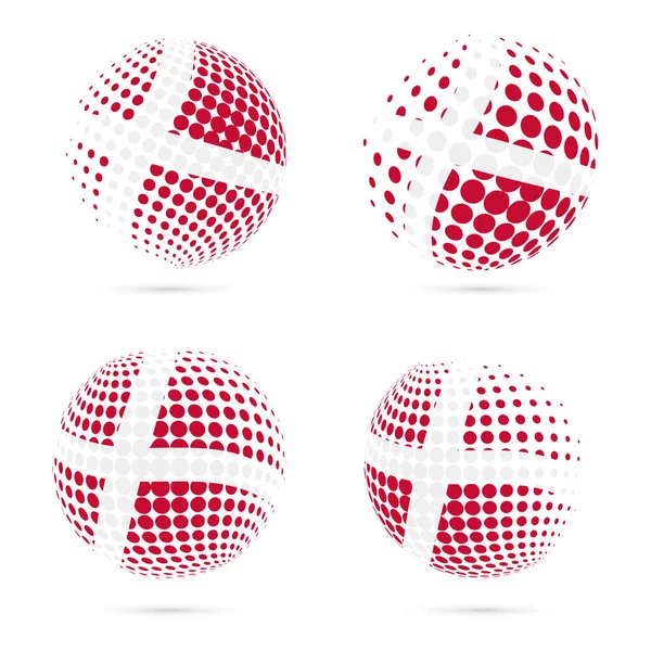 Dinamarca bandera de medio tono conjunto diseño vectorial patriótico esfera de medio tono 3D en Dinamarca bandera nacional — Vector de stock