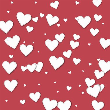 Koyu kırmızı Kesikli beyaz kağıt kalpler ile kaotik dağılım satırları kesme beyaz kağıt Kalpler