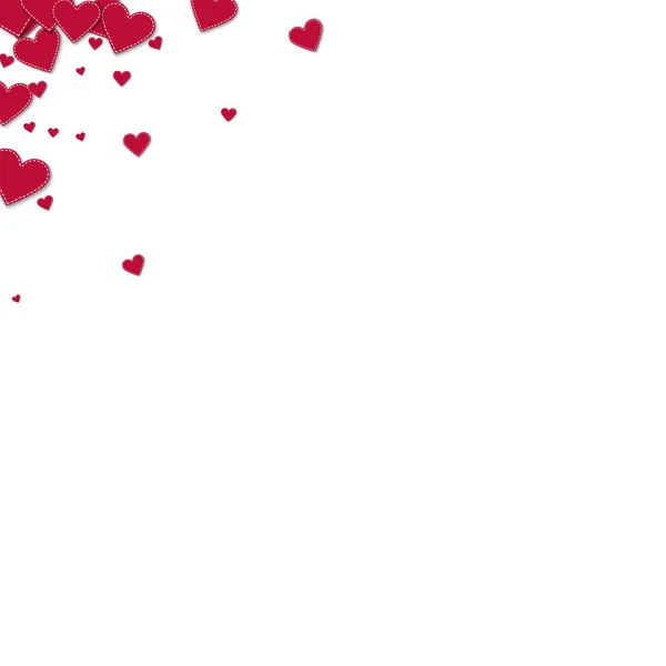 Rode gestikte papier harten verlaten rechterhoek op witte achtergrond vectorillustratie — Stockvector