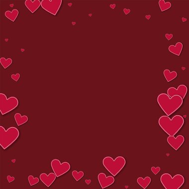 Kesikli kırmızı kağıt kalpler kaotik sınır şarap kırmızı arka plan üzerinde vektör çizim