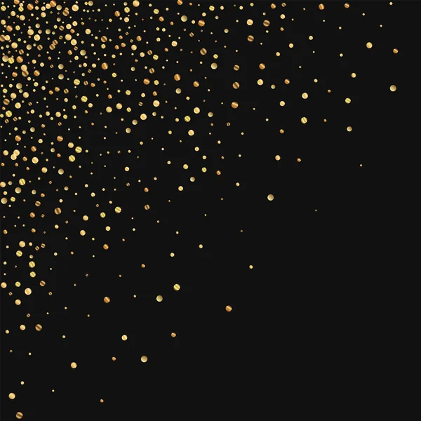 Gold confetti Scattered top left corner on black background Vector illustration