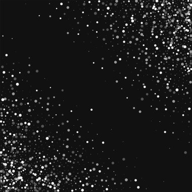 Rasgele düşen beyaz noktalar siyah arka plan üzerine rastgele düşen beyaz noktalı kaotik karmaşa soyut