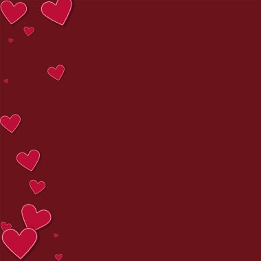 Kesikli kırmızı kağıt kalpler şarap kırmızı arka plan vektör çizim üzerinde sol kenarlık soyut