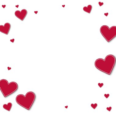 Rastgele kırmızı kağıt kalpler Bordered çerçeve beyaz arka planda vektör çizim