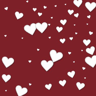 Kesme kağıt kalpler Random dağılım şarap kırmızı arka plan vektör çizim üzerinde