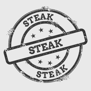 Biftek lastik damgası izole Grunge beyaz arka plan üzerinde metin mürekkep dokulu yuvarlak mühür ve