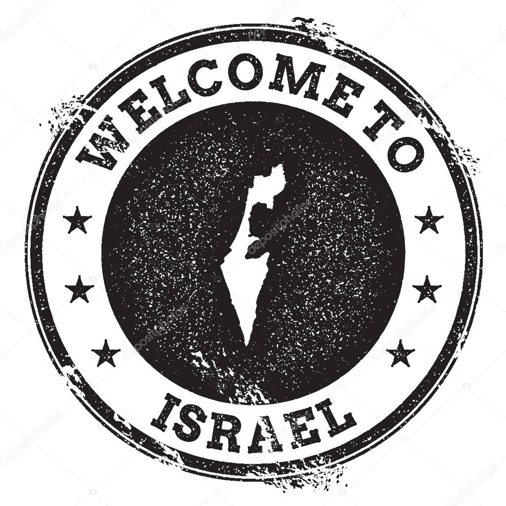 Vintage passport welcome stamp with Israel map Grunge rubber stamp with Welcome to Israel text