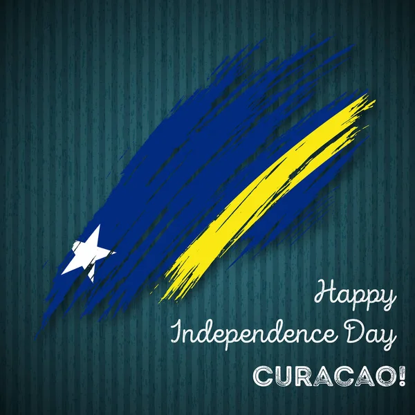 Curaçao Dia da Independência Design Patriótico Pincel Expressivo Curso em cores da bandeira nacional no escuro —  Vetores de Stock