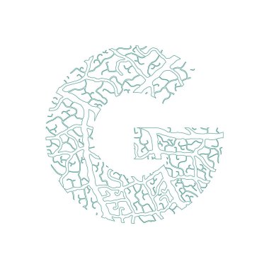 Doğa alfabe ekoloji dekoratif yazı tipi büyük harf G yaprak damarları desen yeşil ile dolu