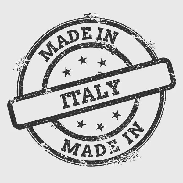 Made in Italy selo de borracha isolado em fundo branco Grunge selo redondo com textura de tinta de texto —  Vetores de Stock
