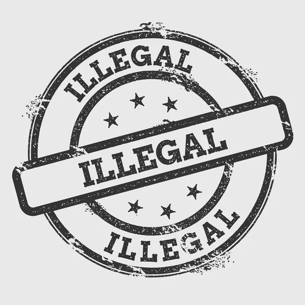 Illegális gumibélyegző elszigetelt fehér background Grunge kerek pecsét szöveg tinta textúra és — Stock Vector