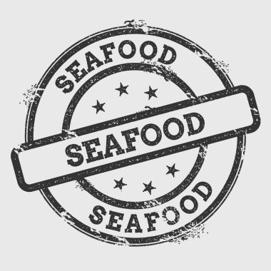 Deniz ürünleri lastik damgası izole Grunge beyaz arka plan üzerinde metin mürekkep dokulu yuvarlak mühür ve