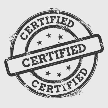 Lastik damgası izole Grunge beyaz arka plan üzerinde yuvarlak mühür metin mürekkep doku ile sertifikalı ve