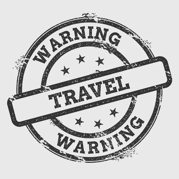 警告旅行橡皮戳上白色背景 Grunge 孤立圆形印章与文本油墨纹理 — 图库矢量图片