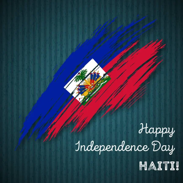 Dia da independência do Haiti Design Patriótico Pincel Expressivo Curso nas cores da bandeira nacional no escuro —  Vetores de Stock
