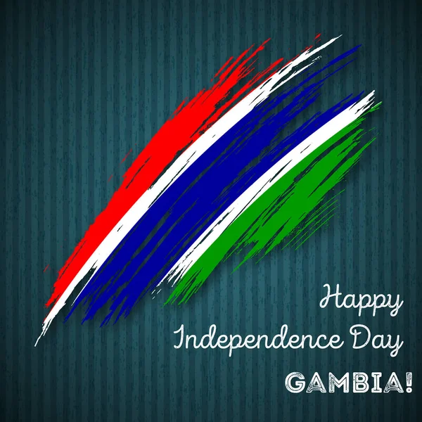 Día de la Independencia de Gambia Diseño patriótico Pincelada expresiva en colores de bandera nacional en la oscuridad — Vector de stock