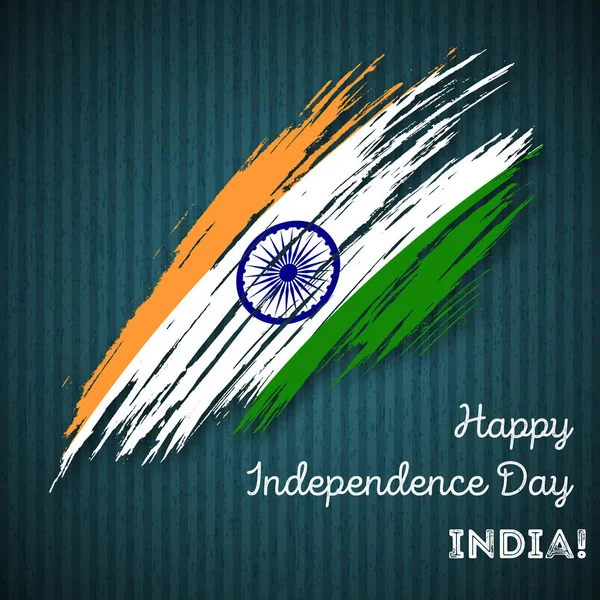 Indien Unabhängigkeitstag patriotisches Design ausdrucksstarker Pinselstrich in Nationalflaggenfarben auf dunklem Grund — Stockvektor