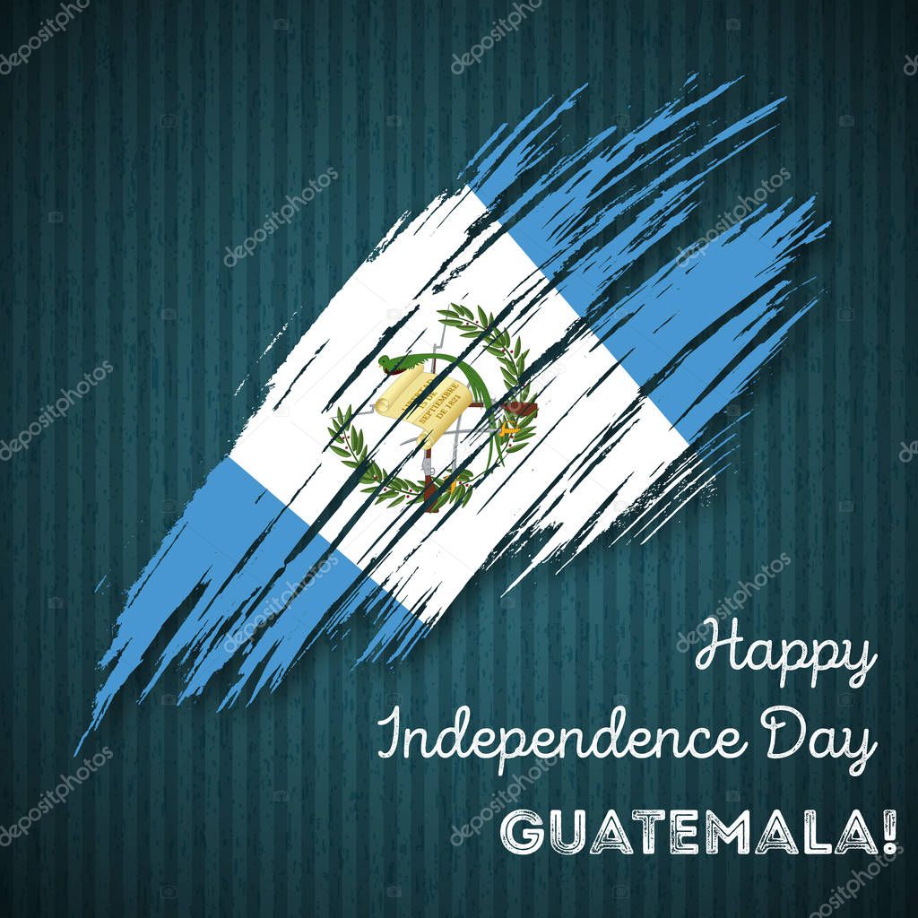 Guatemala Independence Day Patriotic Design. Expressive Brush Stroke in National Flag Colors on dark striped background. Happy Independence Day Guatemala Vector Greeting Card.