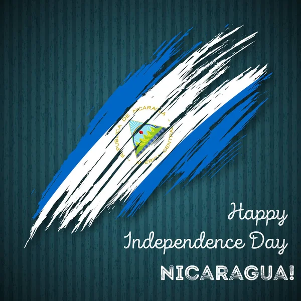 Nikaragua Dzień Niepodległości patriotyczne projekt ekspresyjne pociągnięcia pędzlem w barwach narodowych Flaga na ciemny — Wektor stockowy