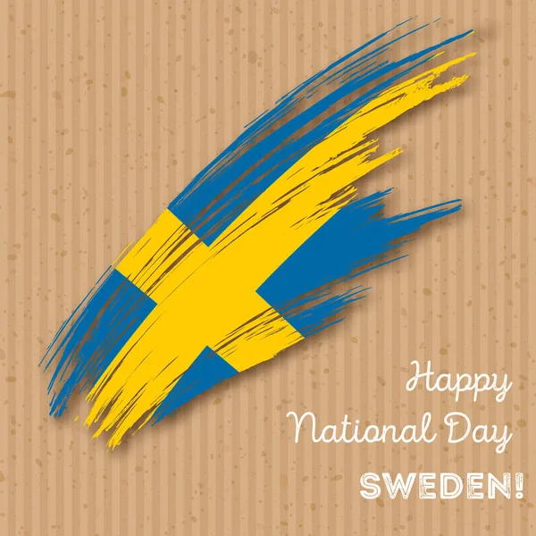 Švédsku den nezávislosti vlastenecký Design expresivní tah štětce v národních barvách vlajky na kraft — Stockový vektor