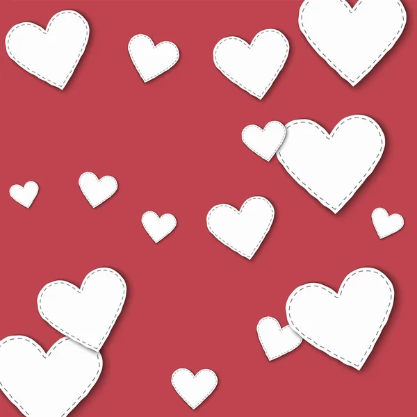 Büyük beyaz kağıt kalpler dağınık desen ile koyu kırmızı arka plan vektör büyük beyaz kağıt Kalpler — Stok Vektör
