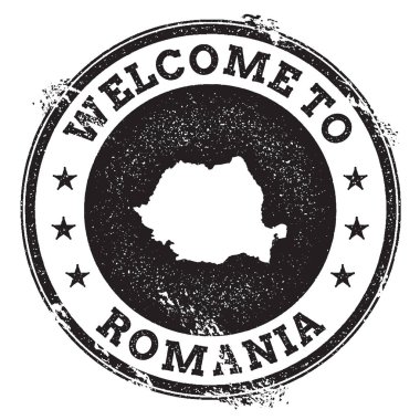 Romanya harita damgası hoş geldiniz ile Romanya metin Grunge Vintage pasaport hoş geldiniz damgası