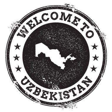 Vintage pasaport hoş geldiniz damga ile Özbekistan harita Grunge lastik damgası ile Özbekistan'a hoş geldiniz