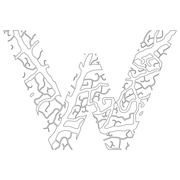 Natureza alfabeto ecologia decorativo fonte letra maiúscula V preenchido com veias folha padrão preto em —  Vetores de Stock