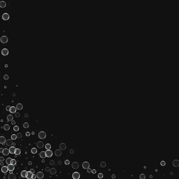 Burbujas de jabón Esquina inferior izquierda abstracta con burbujas de jabón sobre fondo negro Vector — Vector de stock