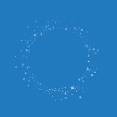 Güzel kar yağışı küçük yuvarlak şeklin üzerindeki mavi renkli vektör çizim