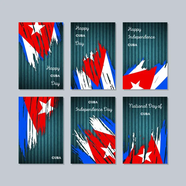 Kuba patriotyczne karty dla krajowych dnia ekspresyjne pociągnięcia pędzlem w barwach narodowych Flaga na ciemny — Wektor stockowy