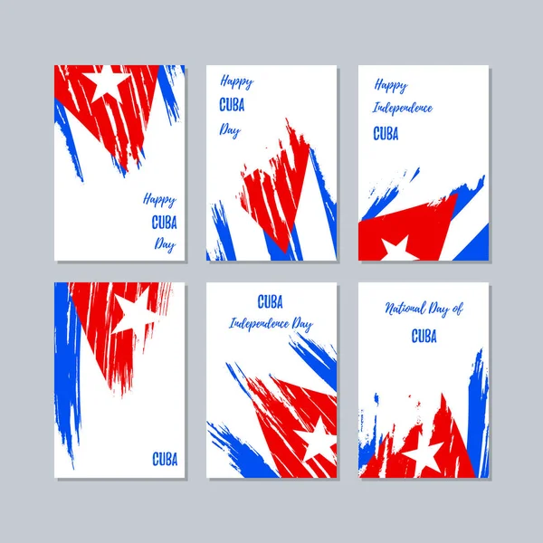 Cartões Patrióticos de Cuba para Dia Nacional Pincel Expressivo Curso em cores da bandeira nacional no cartão branco —  Vetores de Stock