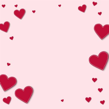 Kağıt kalpler Bordered çerçeve açık pembe renkli vektör çizim üzerinde kırmızı dikişli