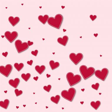 Kesikli kırmızı kağıt kalpler soyut karışıklık hafif pembe bir arka plan vektör çizim