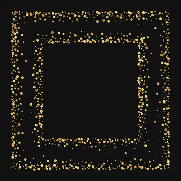 Золотими конфеті квадратний хаотичного кадр на чорному тлі Векторні ілюстрації — стоковий вектор
