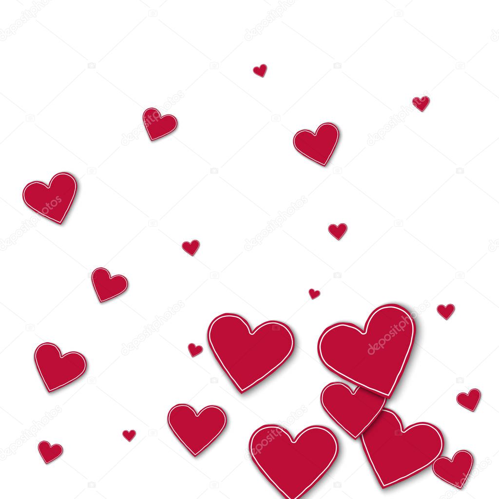 Random red paper hearts Bottom gradient on white background Vector illustration