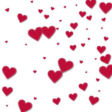 Beyaz arka planda vektör çizim kağıt kalpler Random dağılım kırmızı dikişli