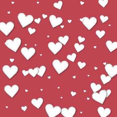 Vektör çizim kesme kağıt kalpler kaotik dağılım satırlarda koyu kırmızı arka plan
