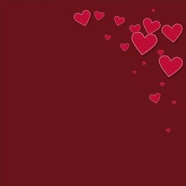 Kesikli kırmızı kağıt kalpler şarap kırmızı arka plan vektör çizim sağ köşede Top