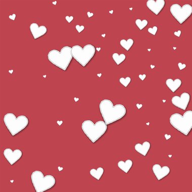 Kesme kağıt kalpler Random dağılım koyu kırmızı arka plan vektör çizim üzerinde
