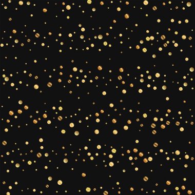 Seyrek altın konfeti kaotik dağılım satırları siyah arka planda vektör çizim