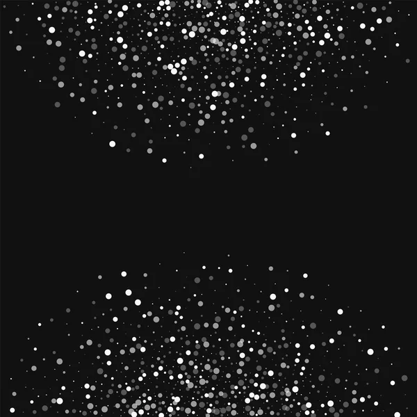 Pois blancs tombants aléatoires Semi-cercle abstrait avec des points blancs tombants aléatoires sur fond noir — Image vectorielle