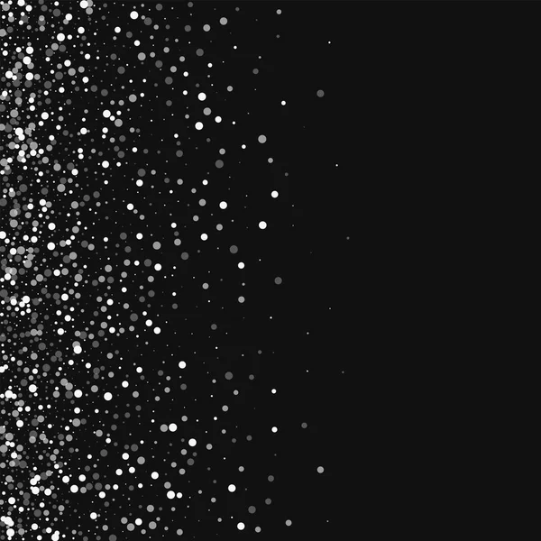 Caída aleatoria de puntos blancos Dispersar gradiente izquierdo con puntos blancos que caen al azar sobre fondo negro — Archivo Imágenes Vectoriales