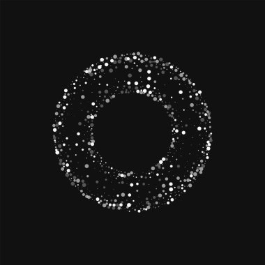 Siyah arka plan üzerine rastgele düşen beyaz noktalı simit biçimli çerçeve rasgele düşen beyaz nokta
