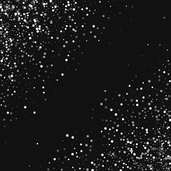 Pontos brancos caídos aleatórios Dispersão caótica abstrata com pontos brancos caídos aleatórios no preto — Vetor de Stock
