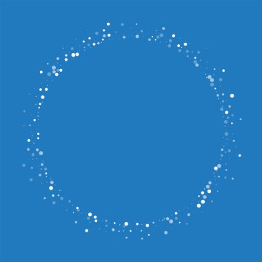 Rasgele düşen beyaz nokta rasgele düşme ile yuvarlak şekil beyaz nokta üzerinde mavi arka plan vektör